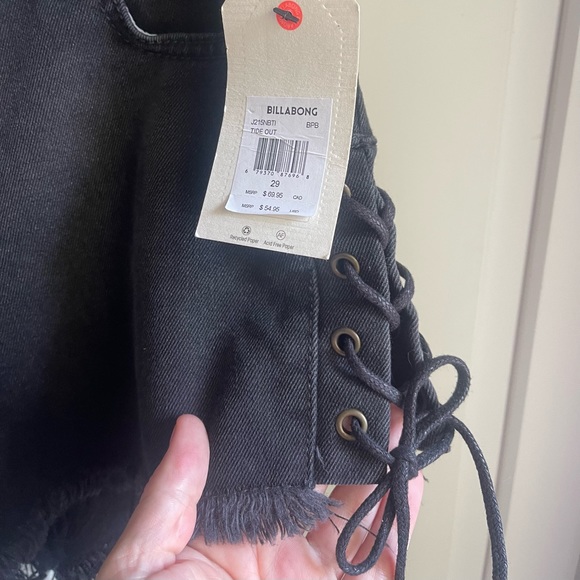Billabong Tide Out Denim Short Raw Edge Hem and Side Lace Up Detail Black NWT - Picture 7 of 12